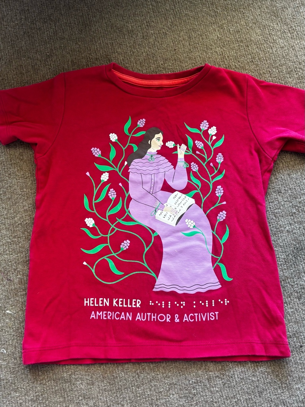 Piccolina Red Graphic Tee with Helen Keller Illustration 4T